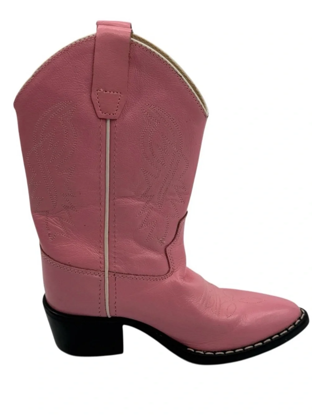 Old West Pink Leather Western Pointed Toe Cowboy Boots Size 12 Toddler